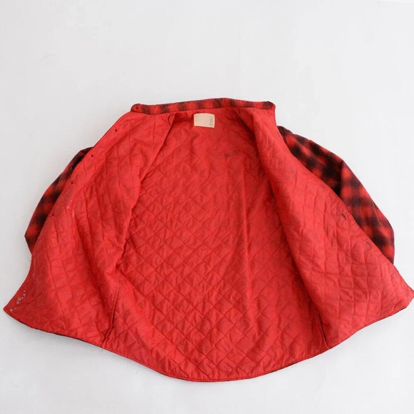 Vintage 70S Red & Black Buffalo Plaid Gorpcore Flannel Lined Button Up Shacket M - Picture 13 of 16